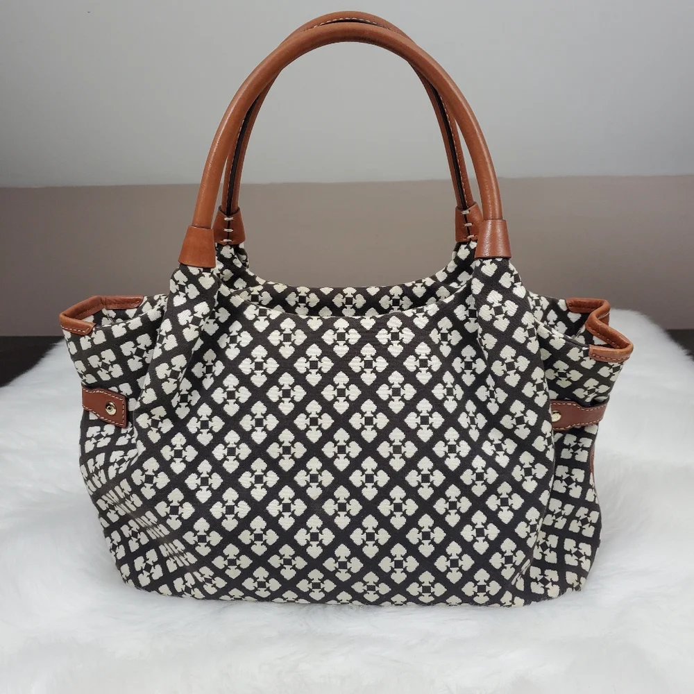 kate spade Black, White & Red Patterned Satchel with Tan Handles
